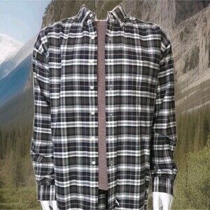 Ralph Lauren Blue Label "Big Shirt" Plaid Green Indigo White Men's XL SEE DESC